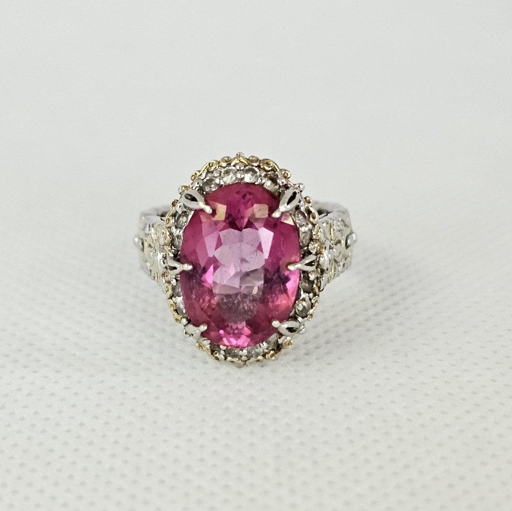 Natural Pink Topaz in Palladium Sterling Silver & Vermeil Ring Sz 6! - Picture 7 of 11